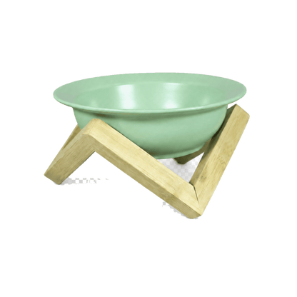 Elevated Ceramic Cat Bowl with Bamboo Stand | Omertà