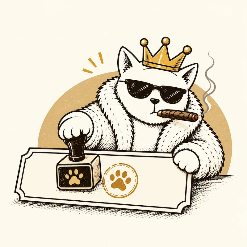 The Apartment Cat boss stamping a paw-print approval