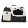 Black foldable cat carrier with front see-through window and side storage pocket