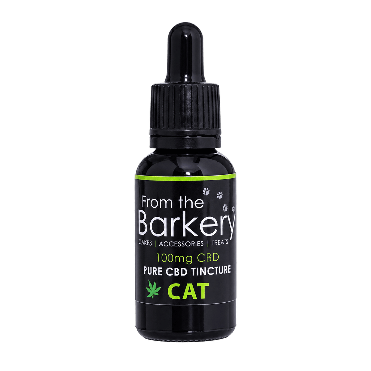 From the Barkery 100mg pure CBD tincture for cats, black dropper bottle