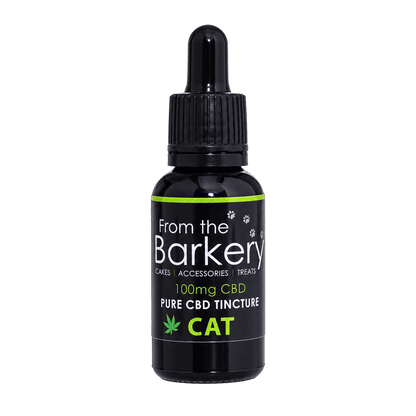 From the Barkery 100mg pure CBD tincture for cats, black dropper bottle