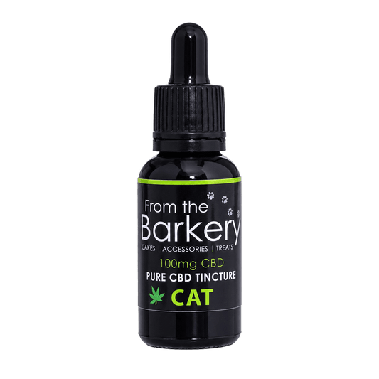 From the Barkery 100mg pure CBD tincture for cats, black dropper bottle