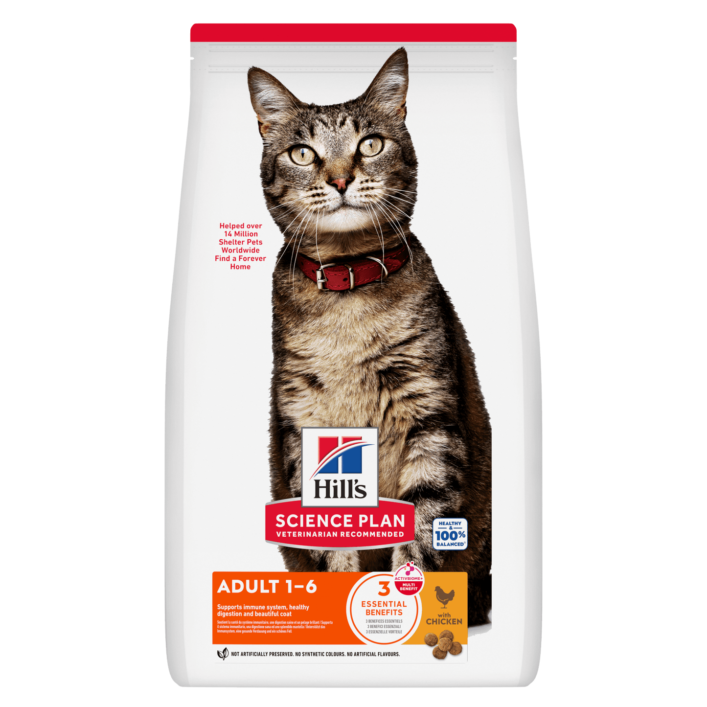Hill's Science Plan adult dry cat food pouch with cat image and chicken flavor front