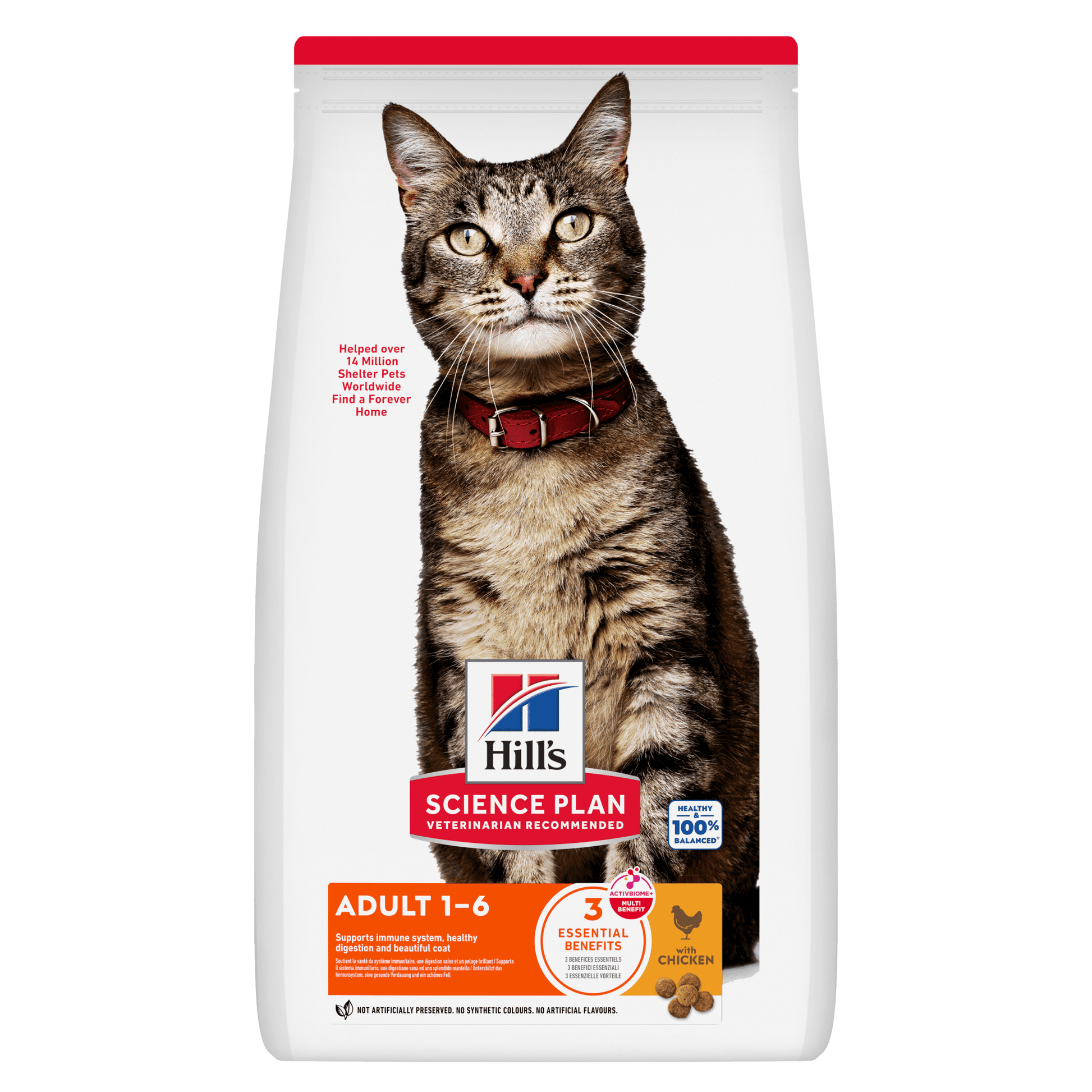 Hill's Science Plan adult dry cat food pouch with cat image and chicken flavor front