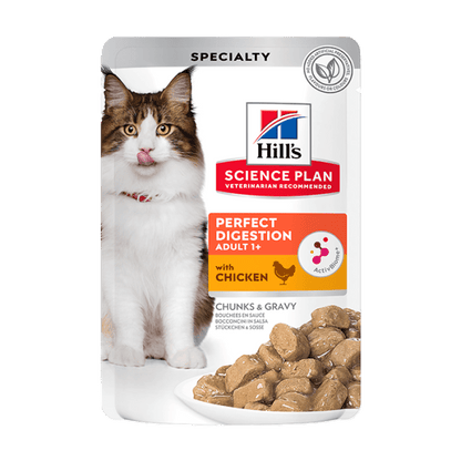 Hill's Science Plan Specialty wet cat food pouch, perfect digestion 1+, chicken chunks & gravy