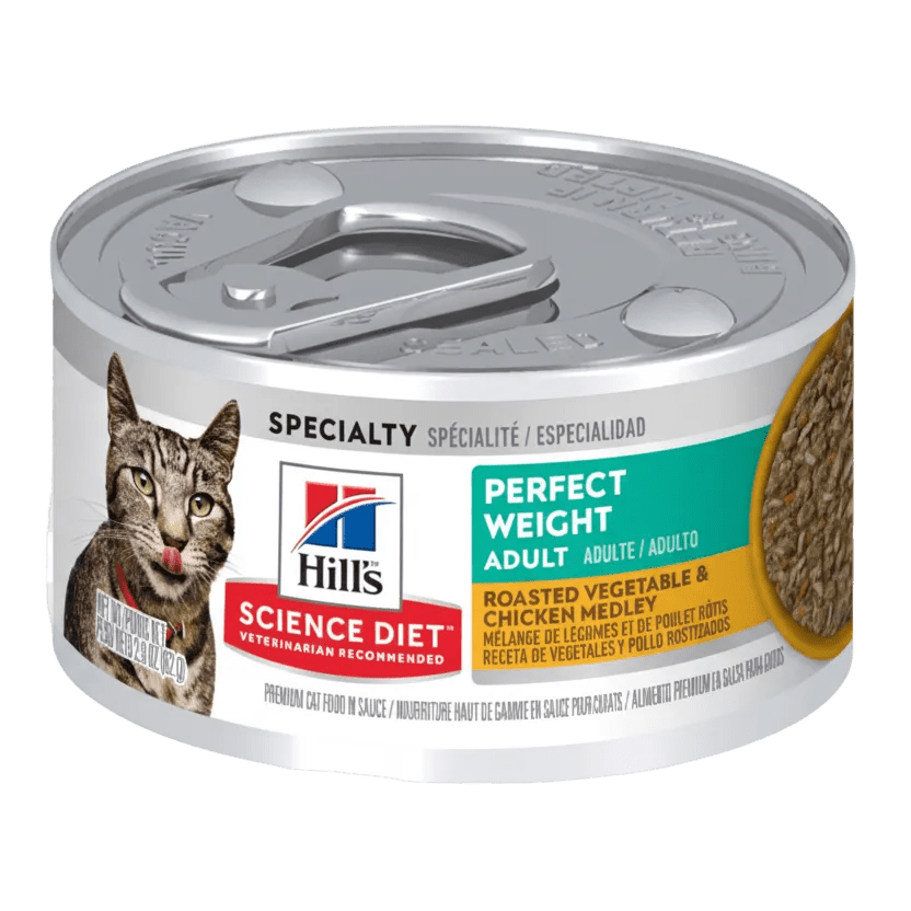 Adult wet cat food can, Perfect Weight roasted chicken & vegetable, 82g