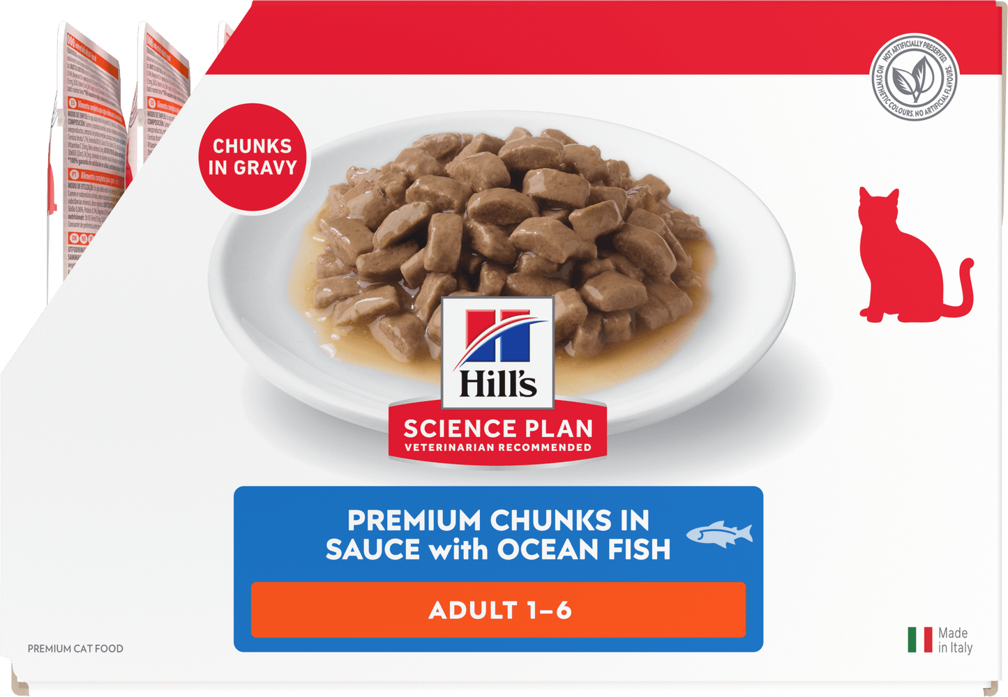 Hill's Science Plan adult 1–6 cat food pouch, premium chunks in sauce with ocean fish