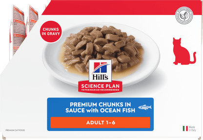 Hill's Science Plan adult 1–6 cat food pouch, premium chunks in sauce with ocean fish