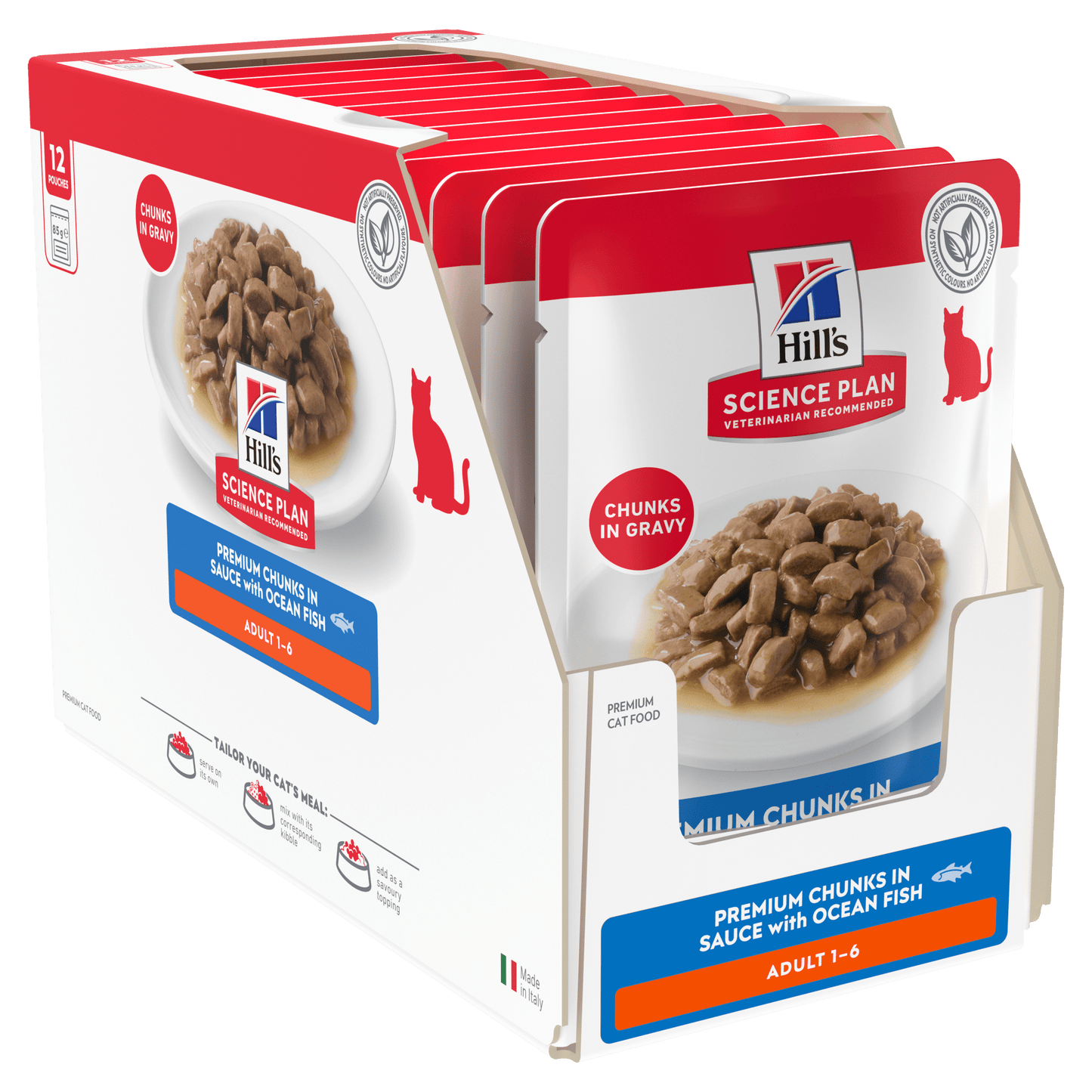 Hill's Science Plan adult cat food pouches multipack, chunks in gravy, turkey and ocean fish