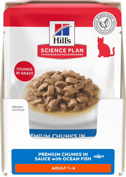 Hill's Science Plan adult cat food pouch, chunks in gravy, ocean fish sauce premium chunks