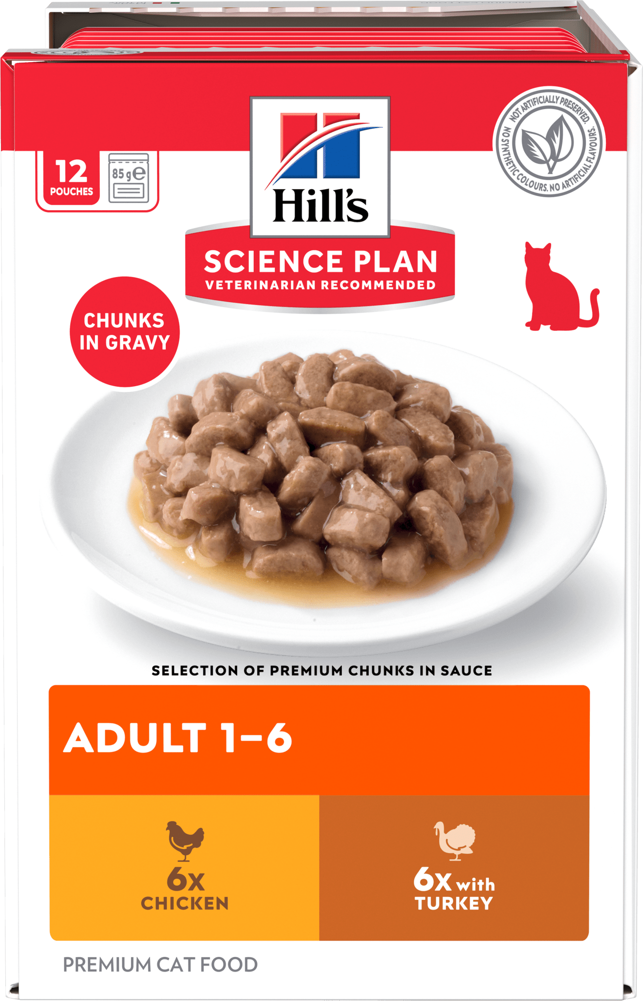 Hill's Science Plan adult cat food pouch, chunks in gravy, 6x chicken and 6x turkey selection