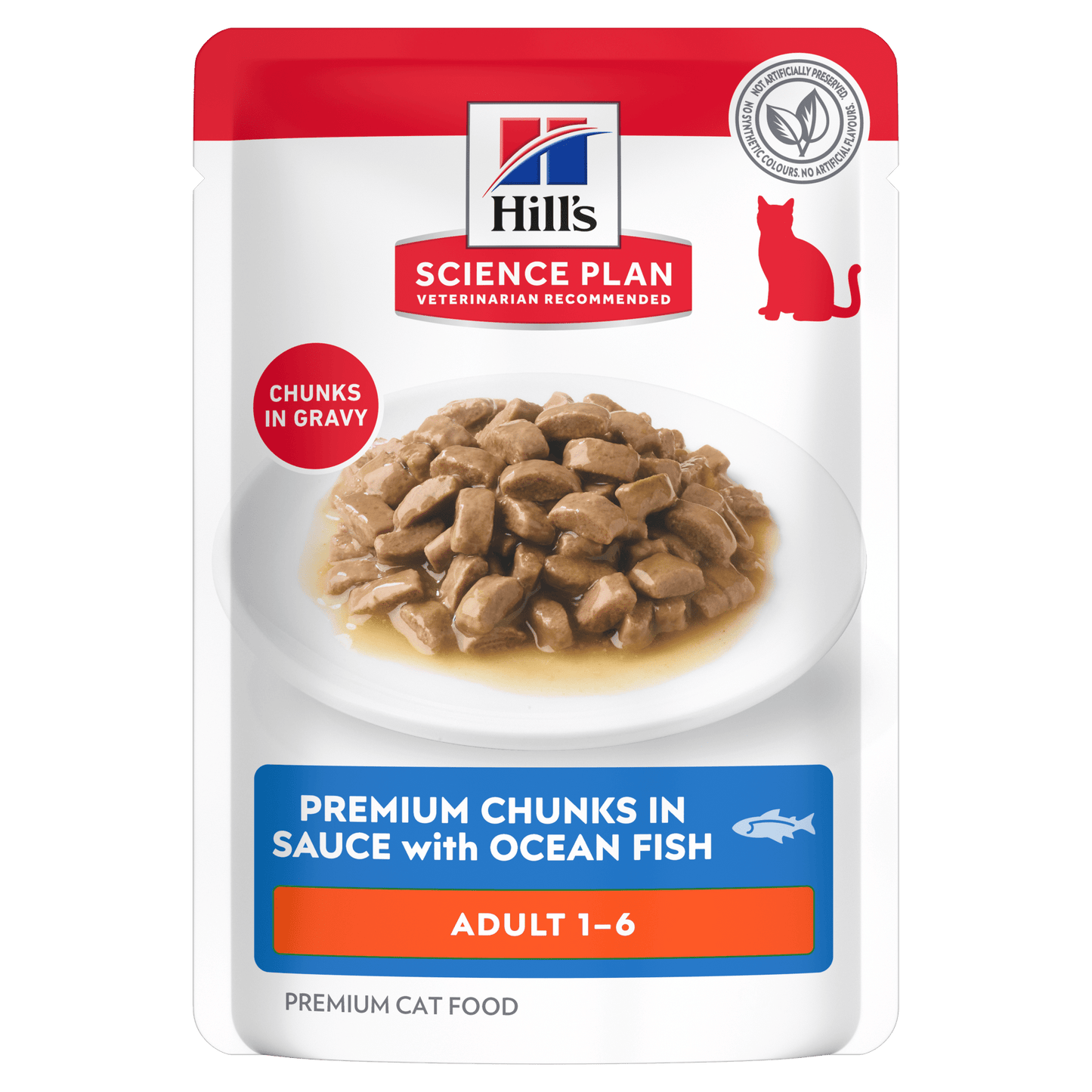 Hill's Science Plan adult cat food pouch, premium chunks in sauce with ocean fish