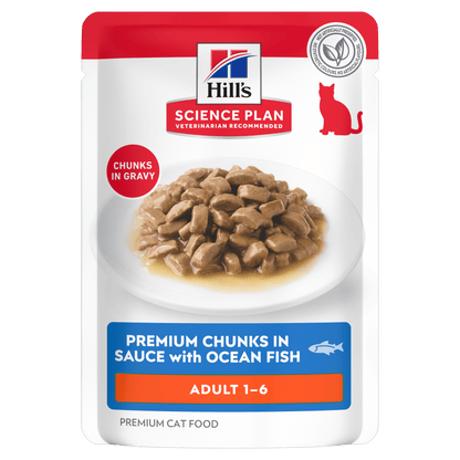 Hill's Science Plan adult cat food pouch, premium chunks in sauce with ocean fish