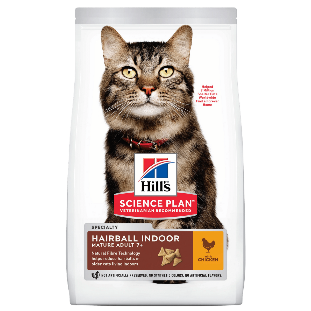 Hill's Science Plan dry cat food bag for Hairball indoor, adult 7+; chicken flavor
