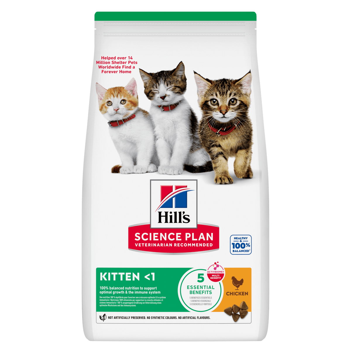 Hill's Science Plan kitten dry cat food, chicken flavor, bag front view
