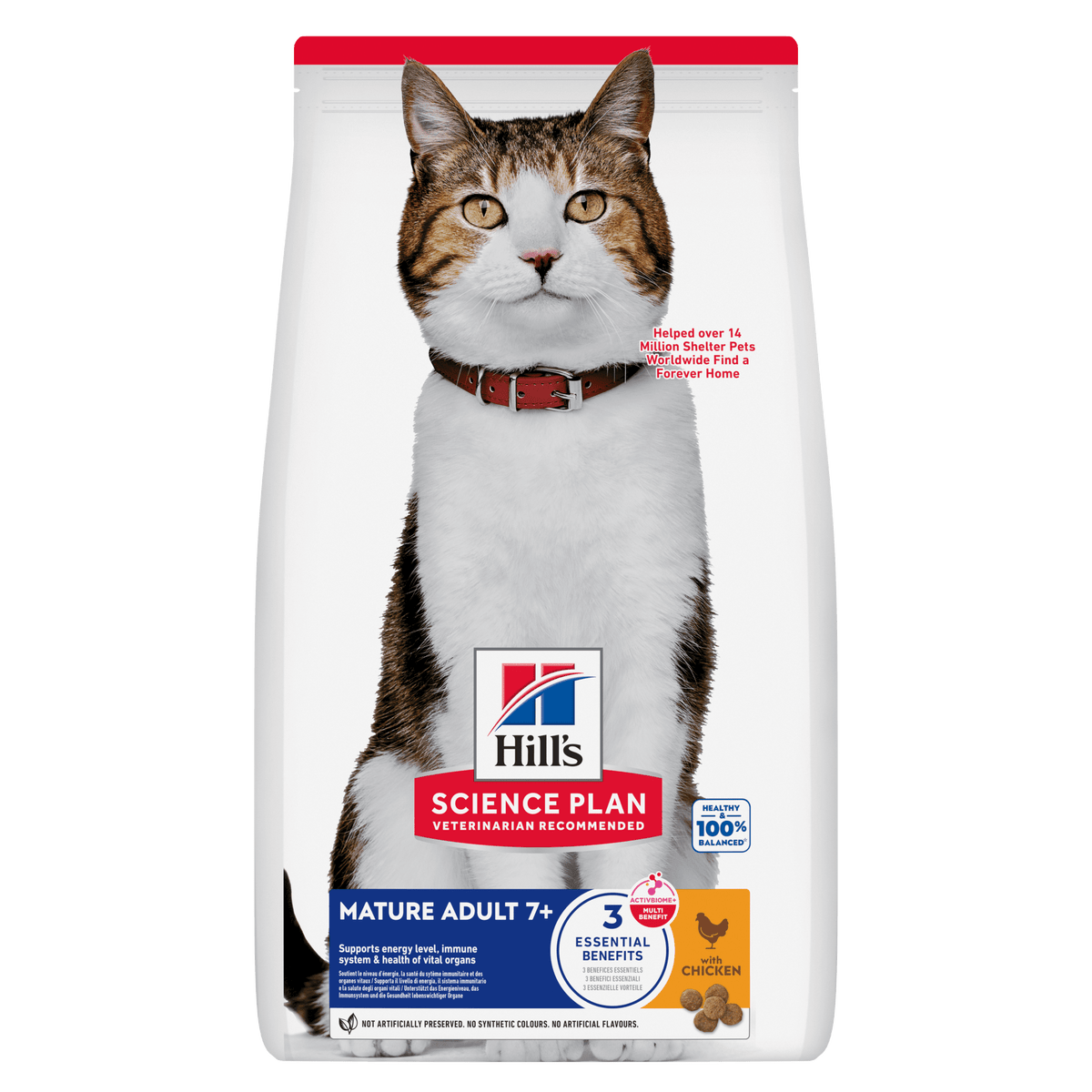 Hill's Science Plan Mature Adult cat food pouch, chicken flavor, with cat portrait on front