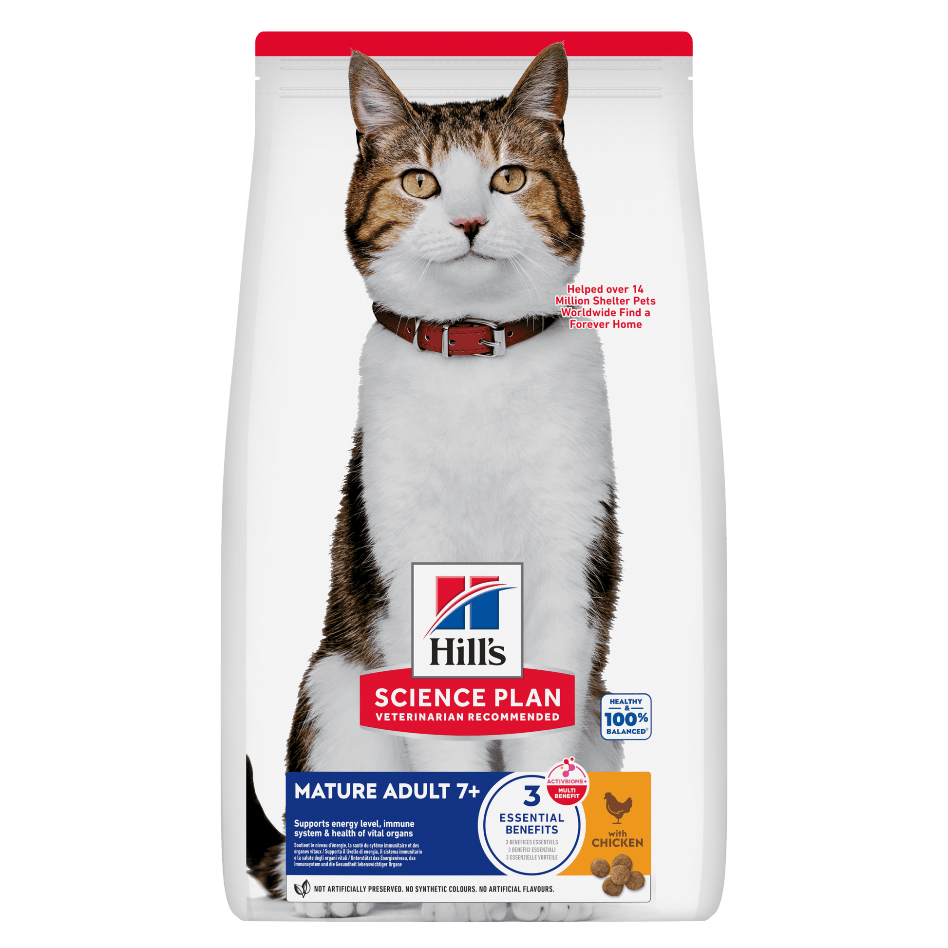 Hill's Science Plan Mature Adult cat food pouch, chicken flavor, with cat portrait on front