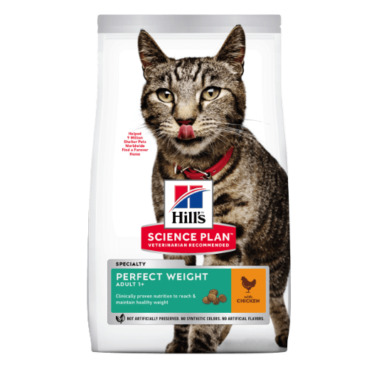 Hill's Science Plan Perfect Weight dry cat food bag, chicken flavor, adult formula