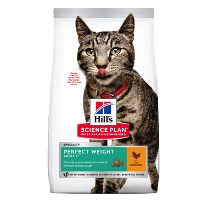 Hill's Science Plan Perfect Weight dry cat food bag, chicken flavor, adult formula