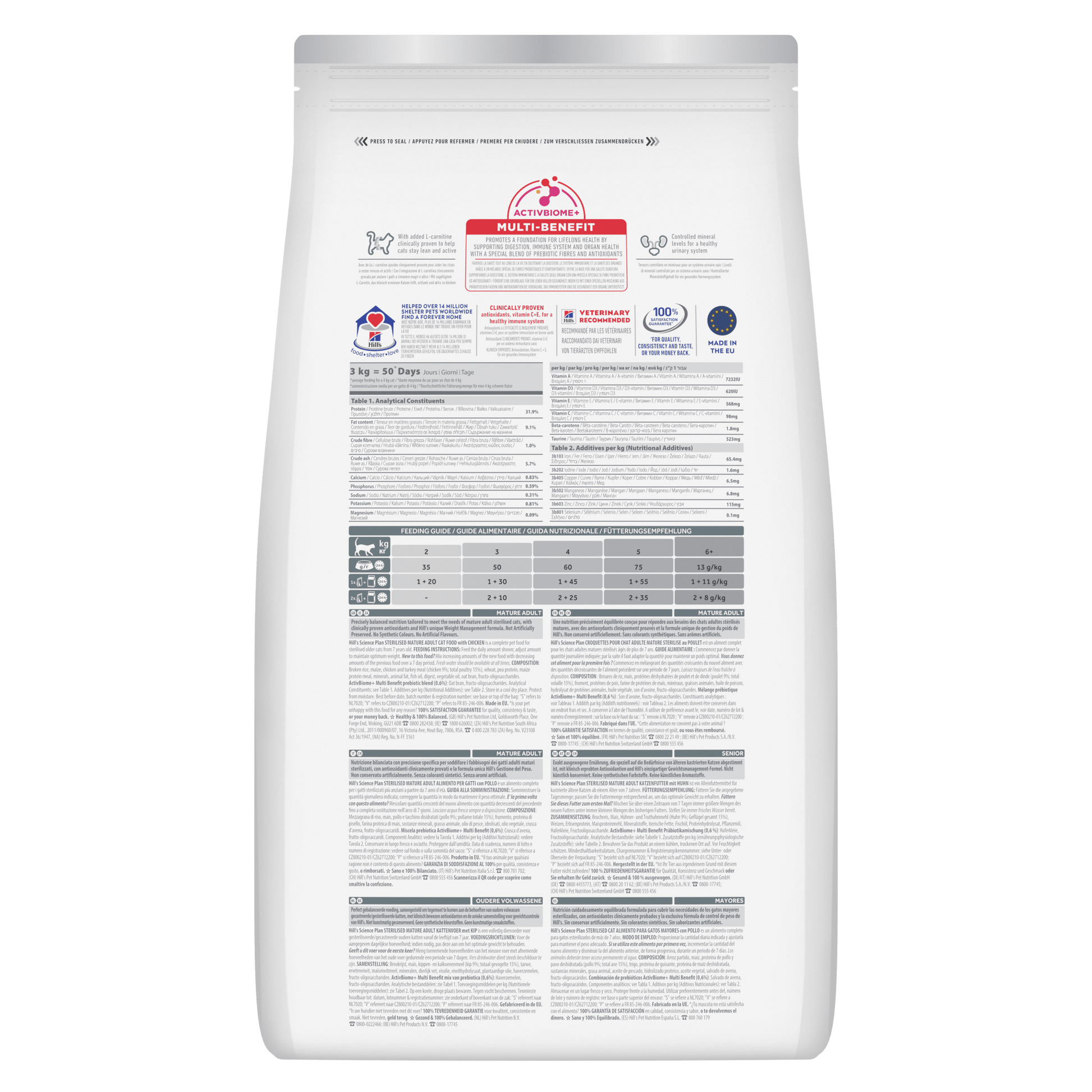Hill's Science Plan sterilised adult dry cat food back label on pouch