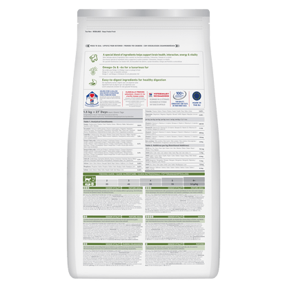 Hill's Science Plan senior vitality dry cat food bag, back nutrition label