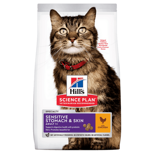 Hill's Science Plan dry cat food bag, chicken, sensitive stomach & skin