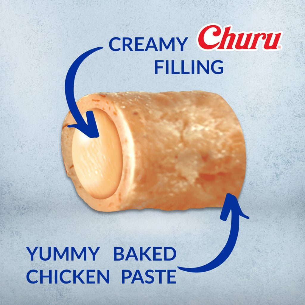 Churu Fun Bites treat tube with creamy filling, yummy baked chicken paste