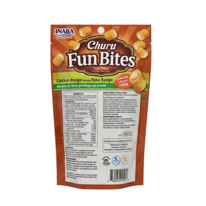 Inaba Churu Fun Bites cat treats pouch, chicken and tuna recipe, back label view