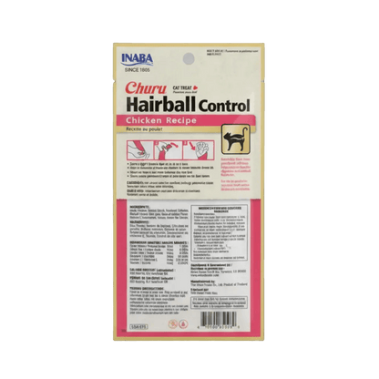 INABA Churu Hairball Control chicken recipe cat treat pack, back label