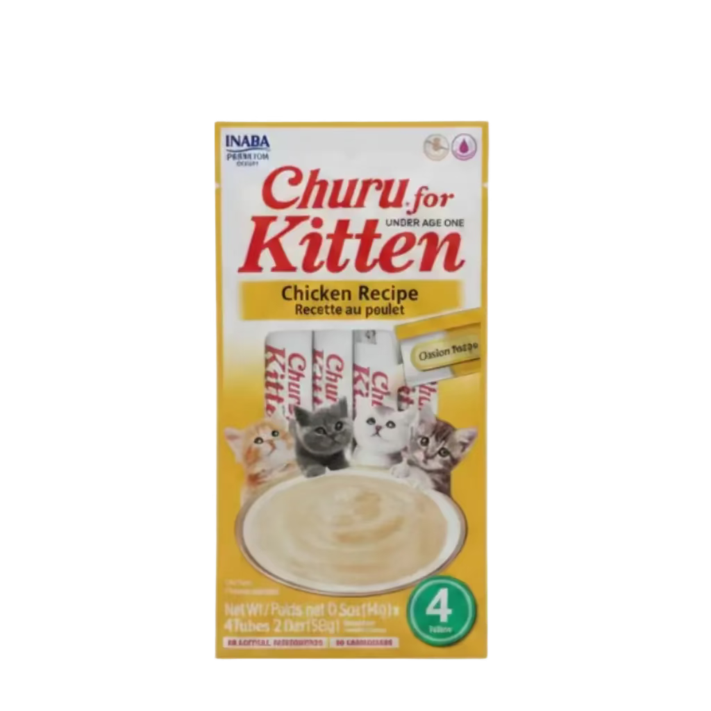 Inaba Churu for Kitten chicken recipe lickable cat treat pouch, 4-pack