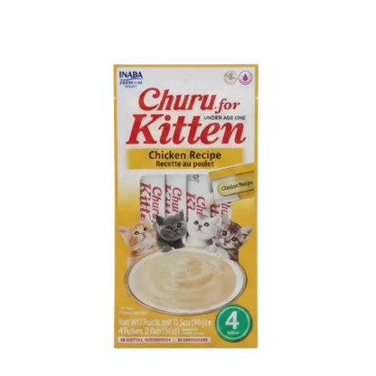Inaba Churu for Kitten chicken recipe lickable cat treat pouch, 4-pack
