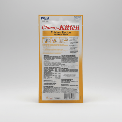 Inaba Churu for Kitten chicken recipe cat treat pouch, back label