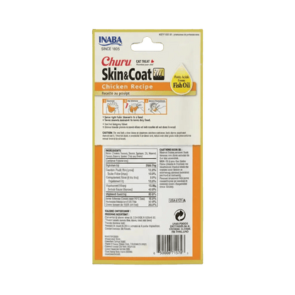 Back of Churu Skin&Coat chicken recipe cat treat box with ingredient panel