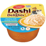 Inaba Dashi Delights cat food cup, chicken with scallop recipe, front label