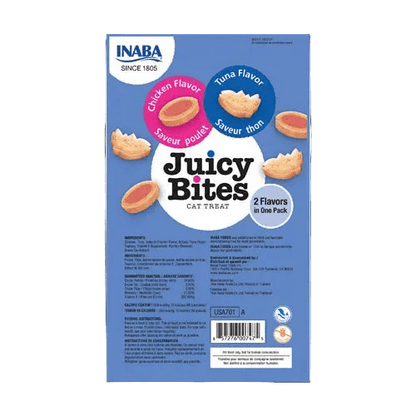INABA Juicy Bites cat treats package back panel, blue tuna flavor