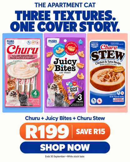 The Triple Agent INABA Texture Trio spring special with Churu, Juicy Bites and Churu Stew, R199 and save R15.