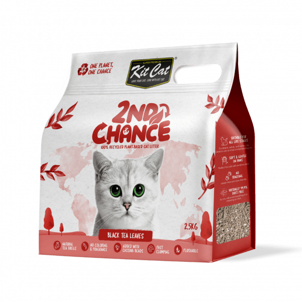 Plant-based cat litter bag, 2nd Chance, black tea leaves, with green label window