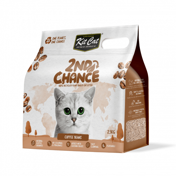 Plant-based cat litter bag, 2nd Chance, coffee beans, with green label window