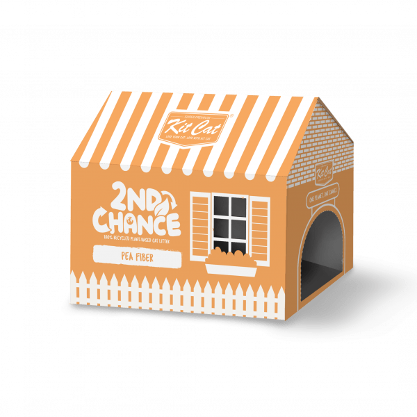 Plant-based cat litter box packaging, 2nd Chance, pea fiber variant, arched entrance