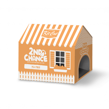 Plant-based cat litter box packaging, 2nd Chance, pea fiber variant, arched entrance