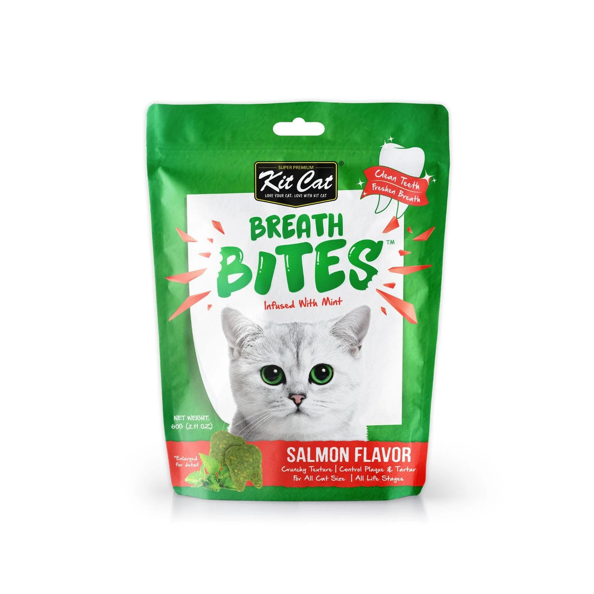 Kit Cat Breath Bites Dental Treats for Cats 60g — salmon — front pack