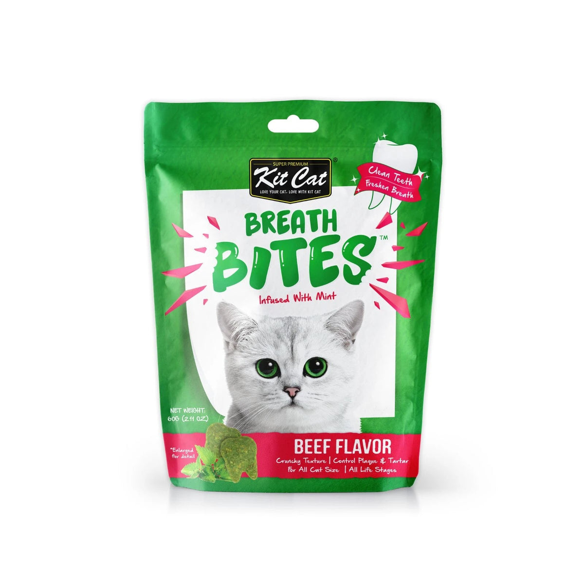 Kit Cat Breath Bites Dental Treats for Cats 60g — beef — front pack