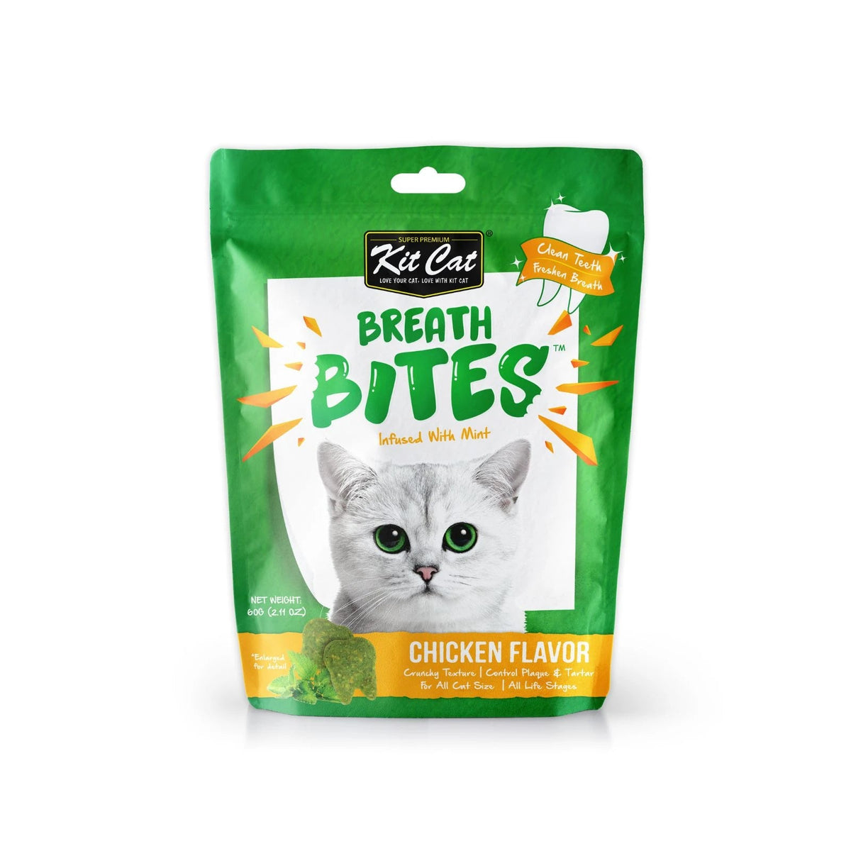 Kit Cat Breath Bites Dental Treats for Cats 60g — chicken — front pack