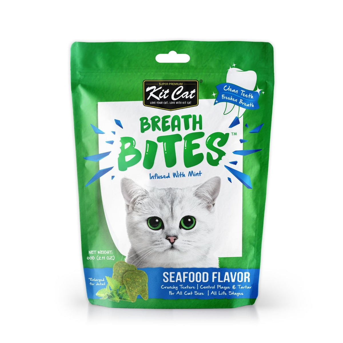 Kit Cat Breath Bites Seafood dental cat treats 60g pouch