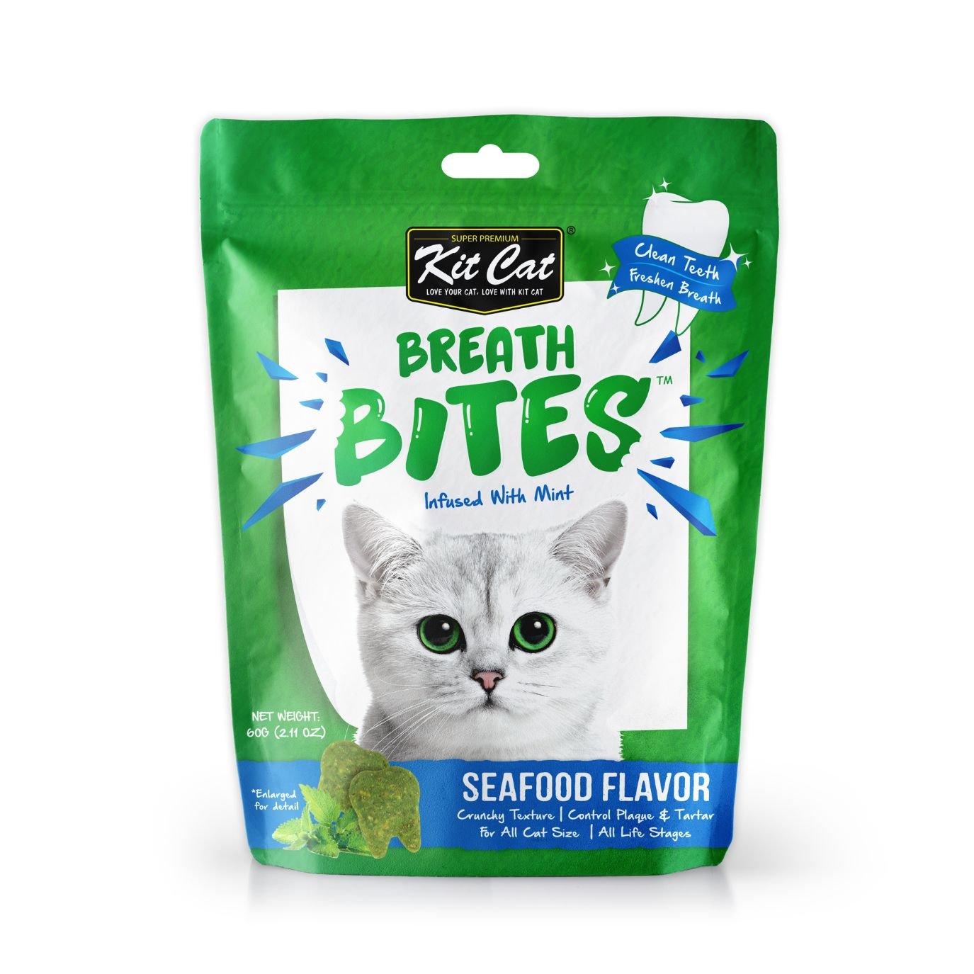 Kit Cat Breath Bites Seafood dental cat treats 60g pouch