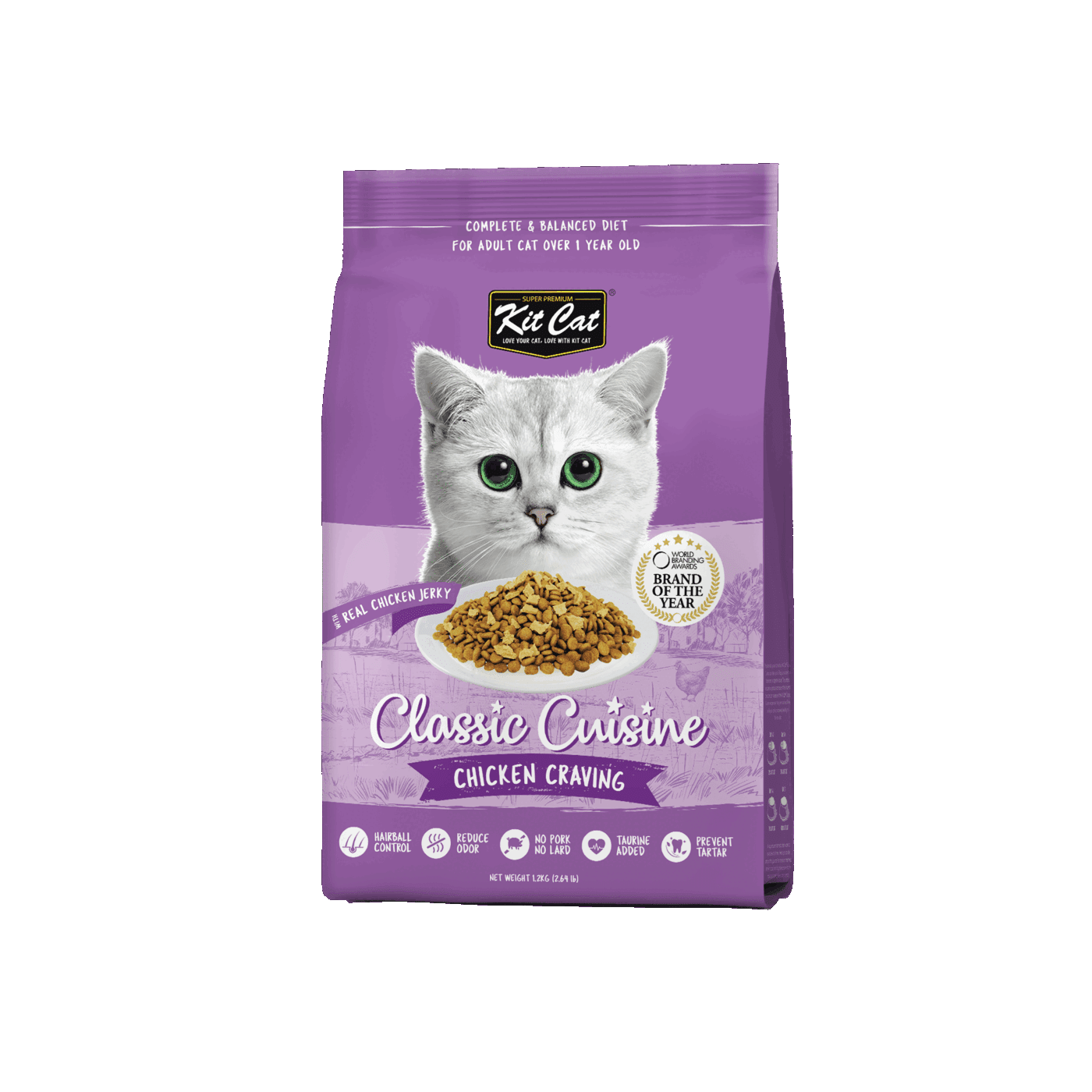 Kit Cat Chicken Cuisine Hairball Control dry cat food 1.2kg front pack