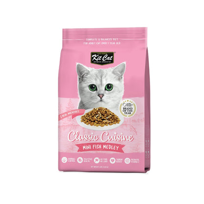 Kit Cat Classic Cuisine Mini Fish Medley Adult Dry Cat Food — 1.2 kg — front pack