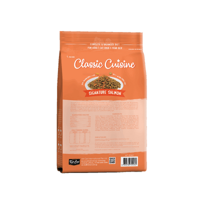 Kit Cat Classic Cuisine Signature Salmon 1.2kg dry cat food back packshot