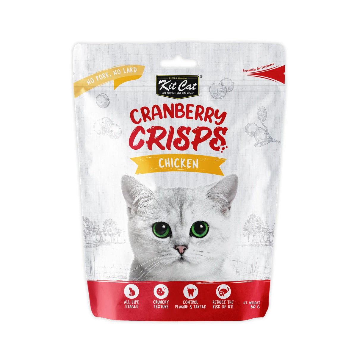 Kit Cat Cranberry Crisps Cat Treats — Chicken / 60g — front pack