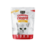 Chicken-flavored cranberry crisps cat treat pouch with white cat portrait and icons